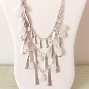 Premier Designs Silver Tone And Sea Glass 3 Tier Necklace New In Package